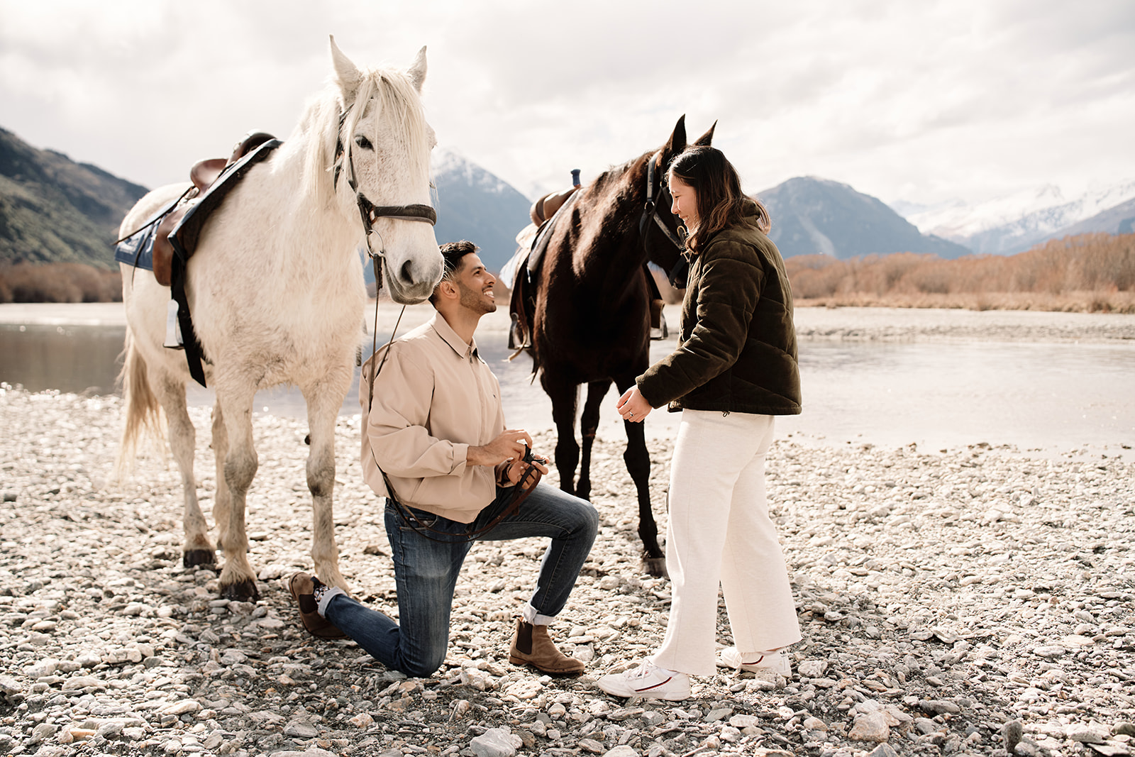 Couples lifestyle photoshoot Queenstown mountains New Zealand